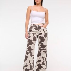 Abercrombie & Fitch Cream and Brown Cowprint Wide-Leg Jeans